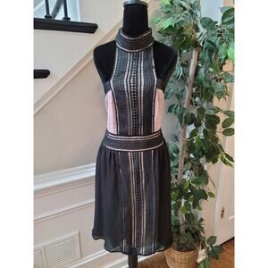 Venus Sleeveless Halter Dress Womens XL Black Pink Lace Trim Cocktail Party